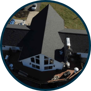 Aerial view of brand new roof on large modern home